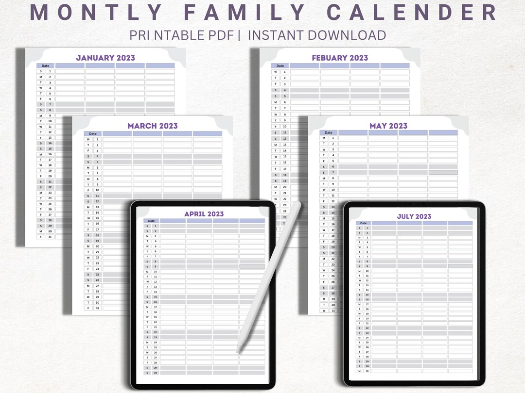 Monthly Family Calendar - Etsy