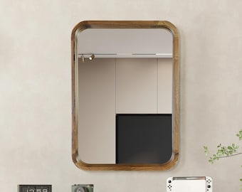 Rectangular Design Walnut Mirror, Aesthetic Large Wooden Mirror, Framed Wall Mirror, Organic  Mirror Decor, Vanity Rectangular Mirror