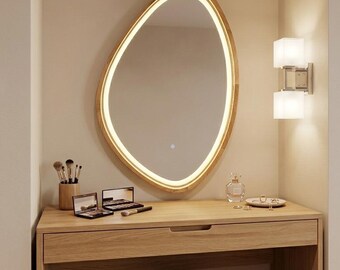 Miroir irrégulier, miroir LED asymétrique, miroir de courtoisie LED, miroir de forme irrégulière, miroir de salle de bain avec lumière LED, miroir intelligent pour décoration murale