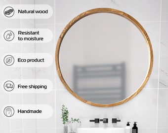 Round bathroom mirror, Wood mirror, Round wood mirror, Bathroom mirror, Mirror wall decor, Modern wall mirror, Makeup mirror