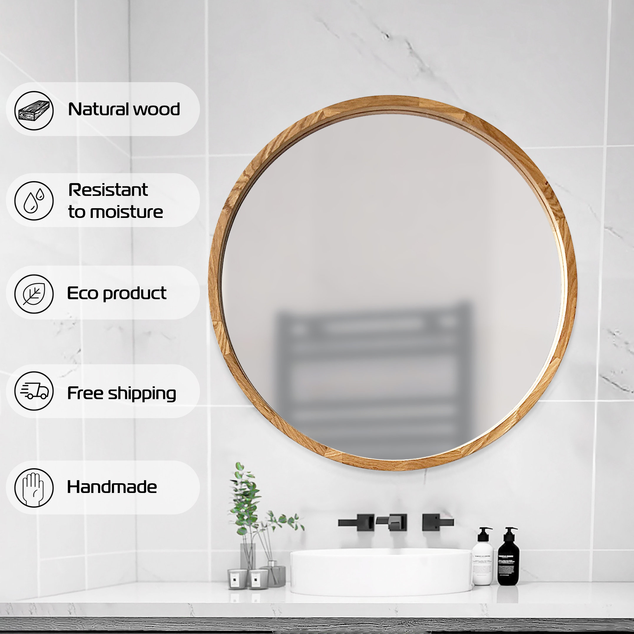 Round Wood Bathroom Mirrornull