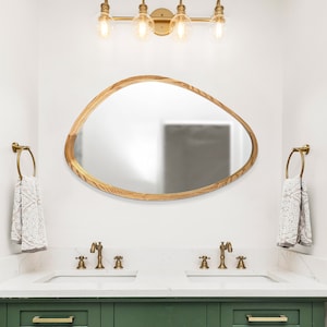 Asymmetrical oak mirror, Irregular mirror wall decor, Large wall mirror, Modern mirror, Wood mirror, Bathroom mirror, Livingroom mirror