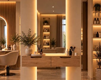 LED Full Length Wall Mirror with Floating Console Table Set, Backlit Wooden Vanity Table, Modern Organic Entryway and Bedroom Decor