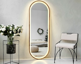 Holz Wandspiegel, großer Holzspiegel, LED Spiegel, großer Spiegel, großer Wandspiegel, Smart Spiegel, Spiegel groß, großer ovaler Spiegel