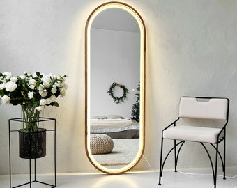 wooden wall mirror, large wooden mirror, LED mirror, large mirror, large wall mirror, smart mirror, mirror large, large oval mirror