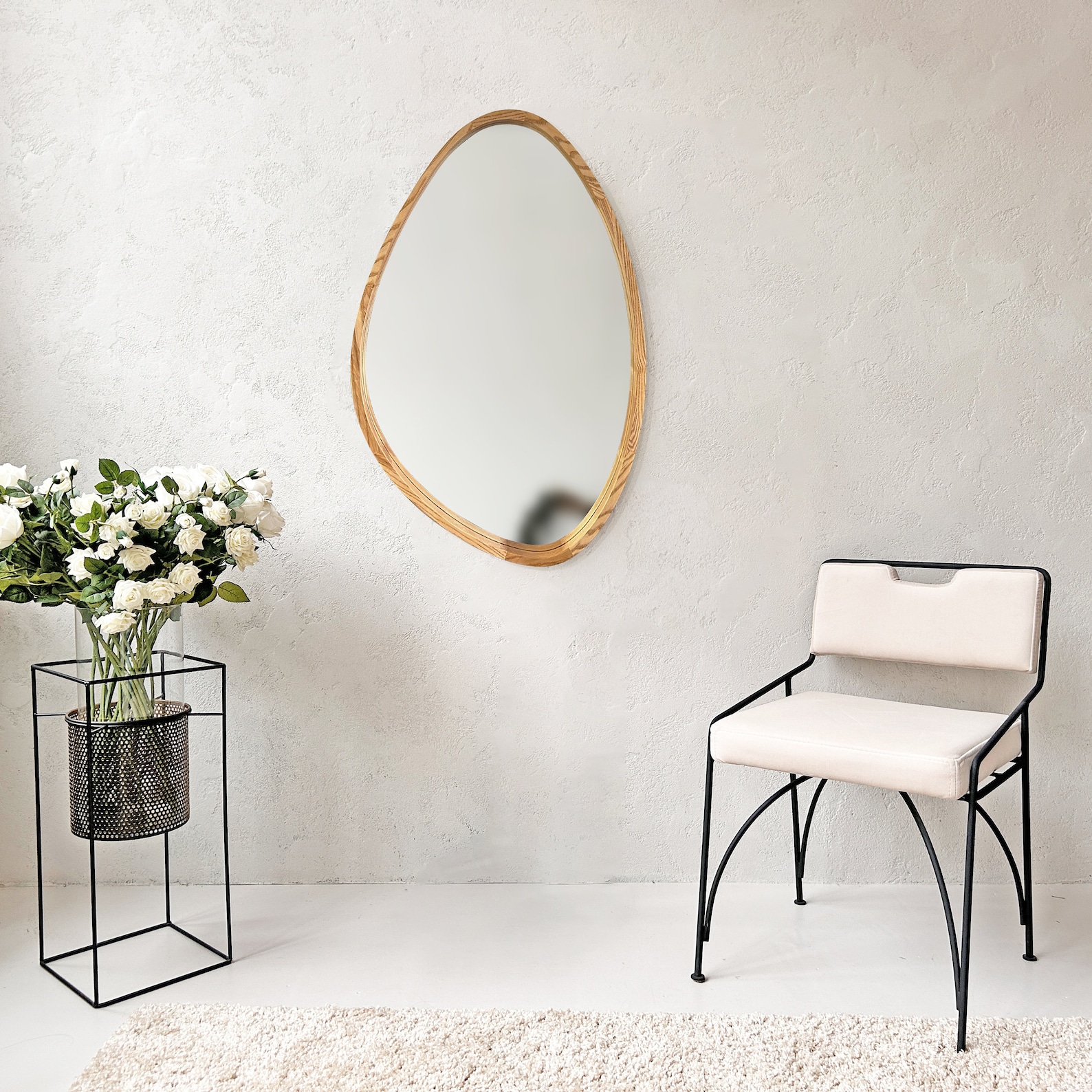 Asymmetrical Wooden Mirror, Large Wall Mirror, Irregular Mirror Wall ...