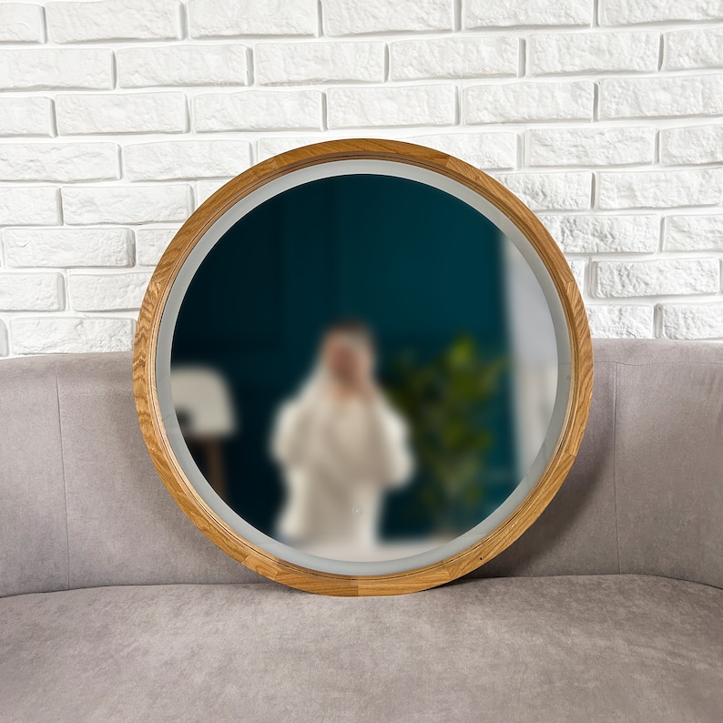 Round LED mirror, Wood mirror, LED Light, Bathroom mirror, Makeup mirror, Vanity mirror lights, Smart mirror, Led vanity mirror image 6