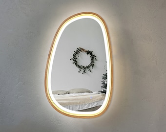 Asymmetrical mirror, bathroom mirror, LED mirror, irregular LED mirror, vanity mirror, makeup mirror