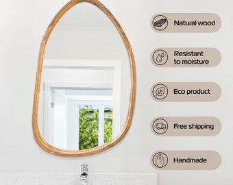 Asymmetrical wooden mirror, large mirror, Irregular mirror, Modern wall mirror, Wooden mirror, Bathroom mirror