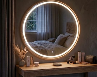 Miroir de maquillage LED illuminé pour coiffeuse, cadre en bois, coiffeuse de style hollywoodien, cadeau pour salon de beauté, station de maquillage, décoration de chambre à coucher