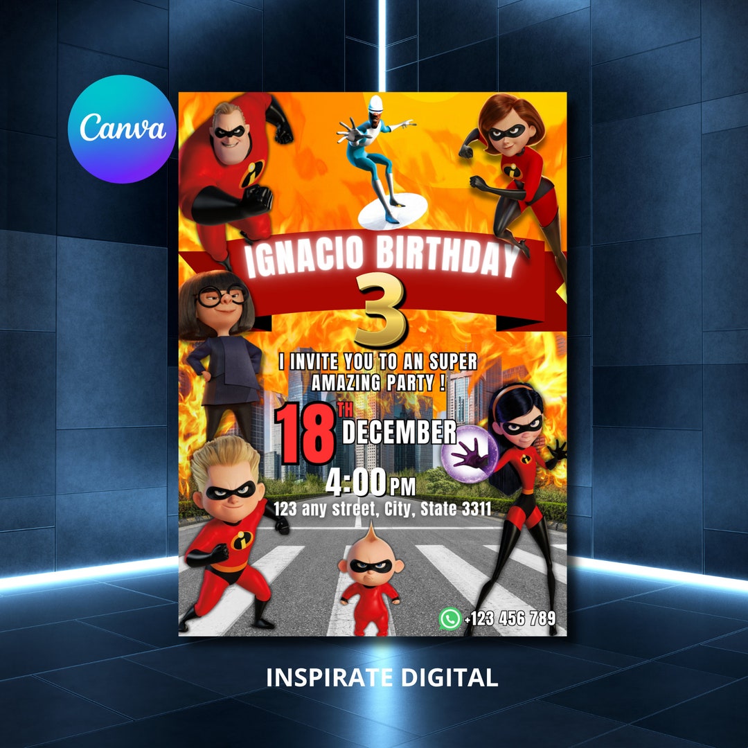 The Incredibles Invitation, the Incredibles, Birthday Invitation, Party ...