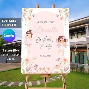 fairy welcome sign,  editable fairy birthday welcome sign, baby girl welcome sign, wildflowers fairy welcome sign for birthday
