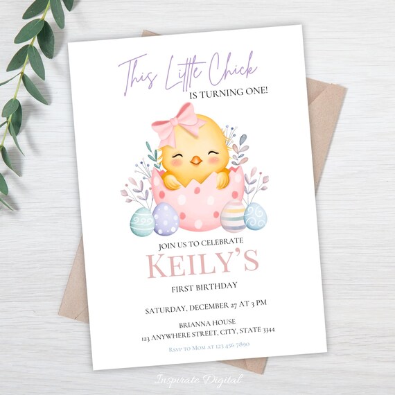 Editable Chicken Birthday Invitation, Editable this Little Chick Birthday Invitation, Chick First Birthday Invitation
