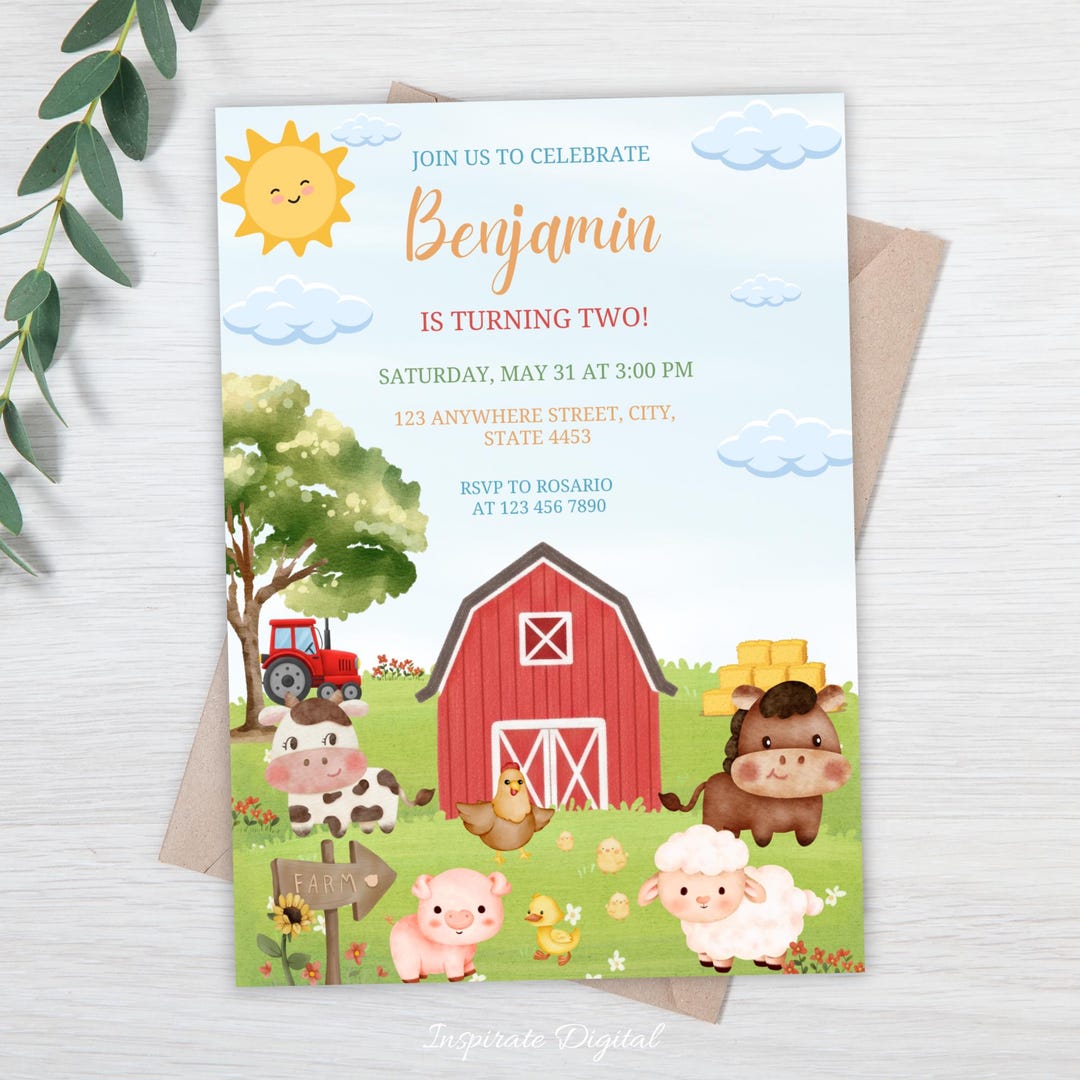 Editable Farm Birthday Invitation, Barnyard Party Invite, Printable ...