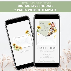 Sunflower Save the Date Wedding Website Template, Editable Floral Wedding Invitation Website, Rustic Garden Wedding Save the Date