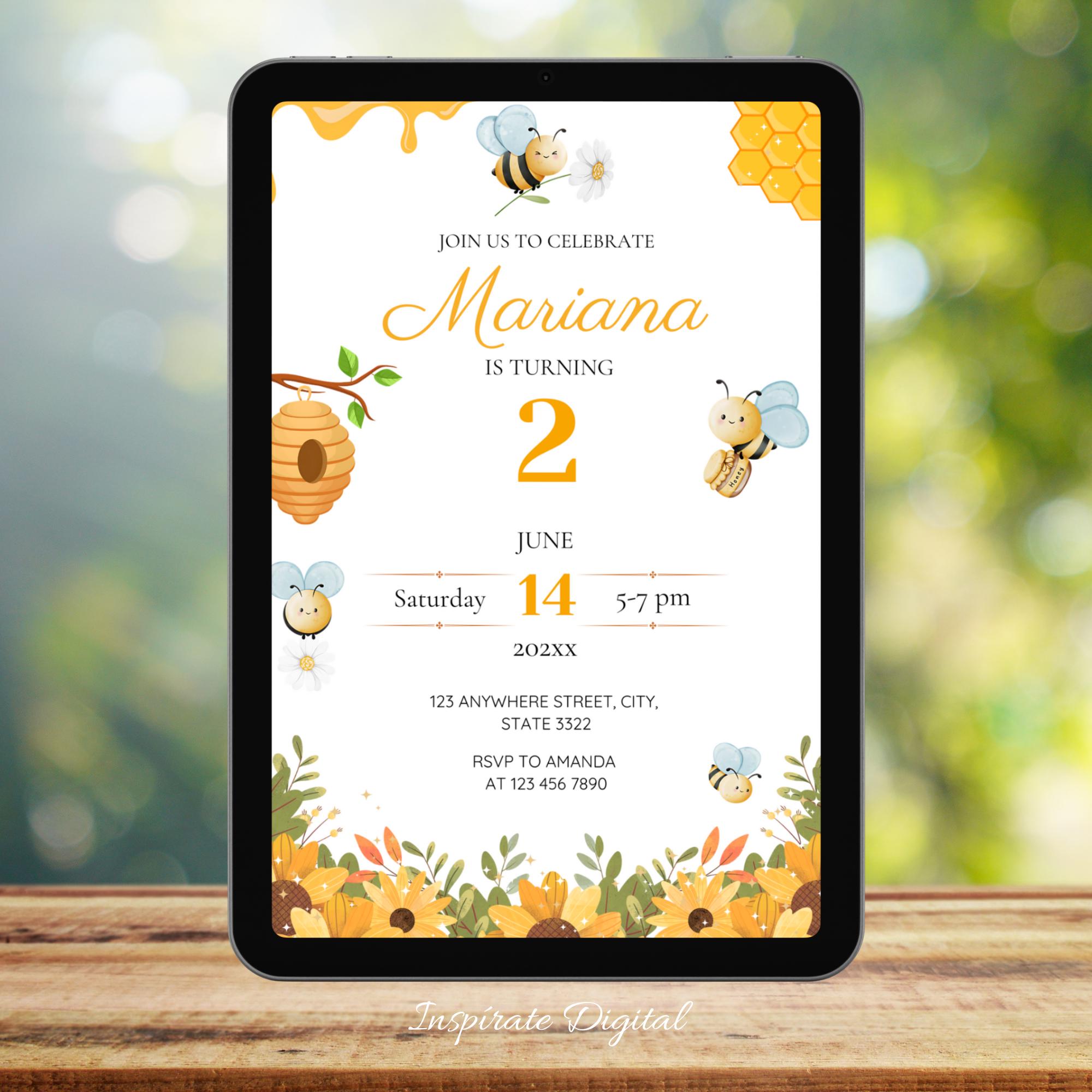 Bee Invitation, Bee Invitation, Birthday Bee Invitation, Editable Bee ...