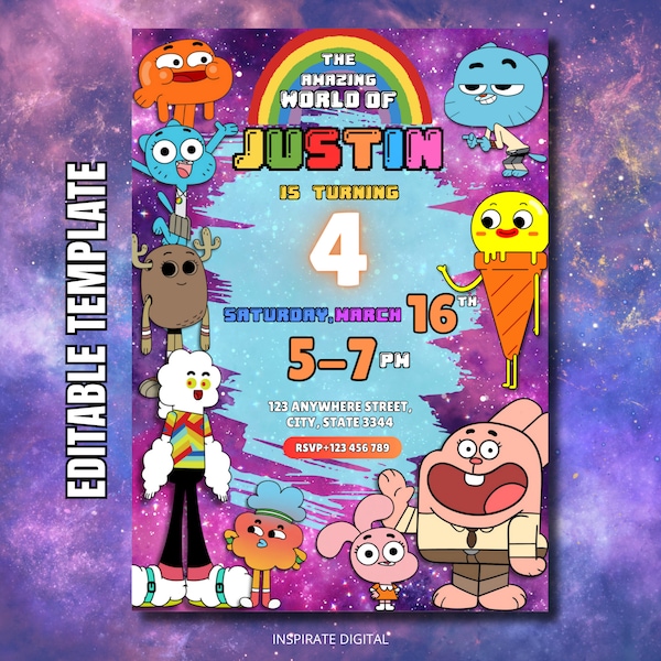 the amazing world of gumball invitation, the amazing world of gumball invitation, gumball invitation, gumball birthday