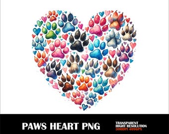 Paw Heart PNG Paw Love Png High Quality Sublimation Digital Download Dog Mom png Dog Colorful Paws Png Paw png Dog Lover Png