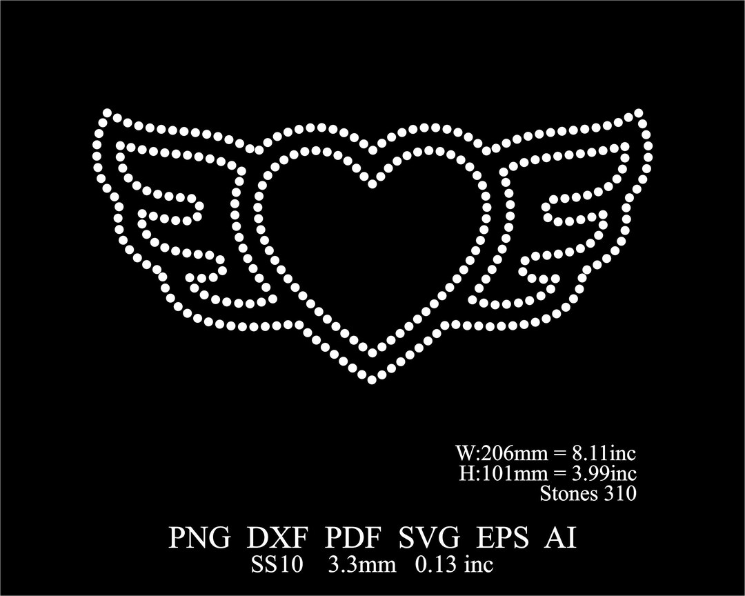 Rhinestone Heart Template Rhinestone Ss10 Winged Heart Template Svg Png
