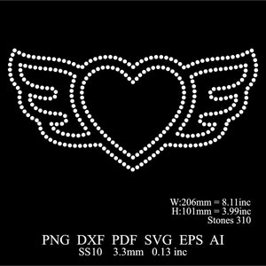 Rhinestone Heart Template Rhinestone ss10 Winged Heart Template Svg Png Eps Ai Files Rhinestone Heart Design Download File