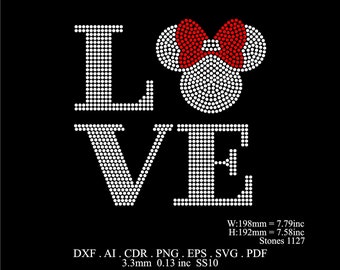 Rhinestone Love Template Rhinestone ss10 Rhinestone Minnie Template Svg Png Eps Files Rhinestone Love Design Template Cricut Download File