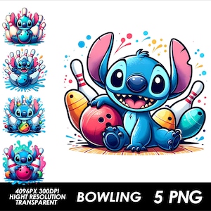 5 PNG Stitch Bowling Bundle Design Stitch Png Wysokiej jakości sublimacja Cyfrowe pobieranie Stitch T-shirt PNG Sublimacja Stitch Clipart Images