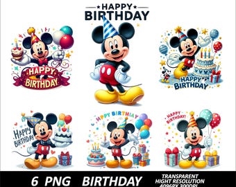 6 PNG Mickey Birthday Bundle Design High Quality Resolution Sublimation Digital Download Mickey T-Shirt Design Mouse Birthday Clipart Png