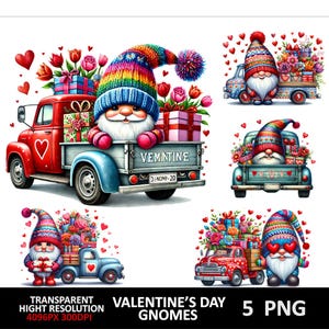 5 PNG San Valentino Gnomo Coppia Clipart Bundle Alta Risoluzione Download Digitale Gnomi Amore T-Shirt Design Gnomo Cuore Sublimazione Png