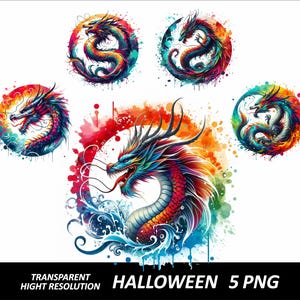 5 PNG Dragon Design Transparent Dragon Art Png Dragon Clipart Fantasy Dragons Elemental Dragons High Quality Sublimation Digital Download