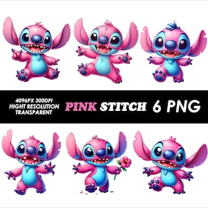 6 PNG Pink Stitch Design Cute Stitch Png High Quality Sublimation Digital Download Pink Stitch Png Stitch Angel clipart T-shirt design