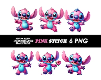 6 PNG Pink Stitch Design Cute Stitch Png High Quality Sublimation Digital Download Pink Stitch Png Stitch Angel clipart T-shirt design