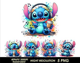 5 PNG Stitch Music Design Stitch Png High Quality Sublimation Digital Download Stitch Shirt PNG Design Sublimation 300DPI