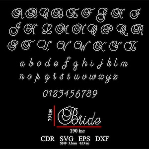 Strass alfabet sjabloon SS10 Strass lettertype sjabloon Svg Cdr Dxf-bestanden strass Hand schrijven lettertype sjabloon downloaden bestand svg