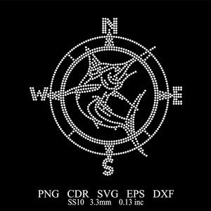 Rhinestone Compass Template Svg Rhinestone Fish Compass ss10 Template Svg Files Rhinestone Compass Design Rhinestone Fish Design Png