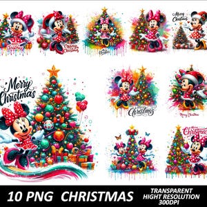 10 PNG Natale Minnie Bundle Design Alta Qualità Sublimazione Download Digitale Design T-Shirt Natale Png Sublimazione Natale Mouse Png