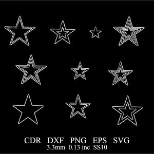 ラインストーン スター テンプレート ラインストーン スター デザイン SVG PNG Dxf ファイル ラインストーン スター バンドル SS10 テンプレート ラインストーン デザイン スター SVG