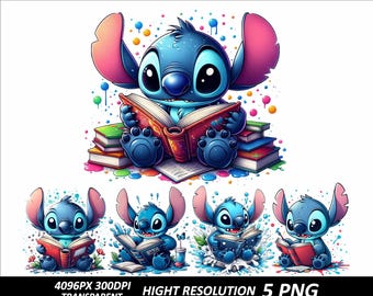 Stitch 5 Png Design Stitch reading a book Design Stitch Png High Quality Sublimation Digital Download Stitch Shirt PNG Sublimation