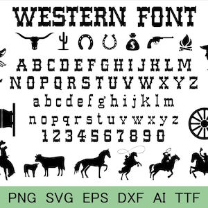 Western Schrift SVG Western Alphabet SVG Wildwest Schrift Alte West Schrift Western Schrift Western Buchstaben und Zahlen SVG Cowboy Schrift SVG