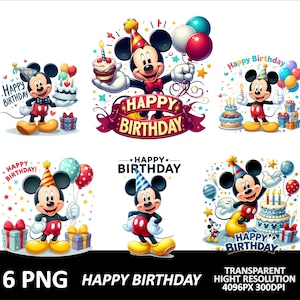 6 PNG Mickey Birthday Bundle Design High Quality Resolution Sublimation Digital Download Mickey T-Shirt Design Mouse Birthday Clipart Png