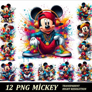 12 Png Mickey Hip pop Style Bundle Design High Quality Sublimation Download Mickey T-Shirt Sublimation Design Png Streetwear Mouse PNG