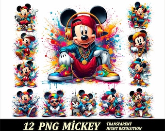 12 Png Mickey Hip pop Style Bundle Design High Quality Sublimation Download Mickey T-Shirt Sublimation Design Png Streetwear Mouse PNG