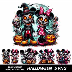 5 PNG Halloween Mickey and Minnie Bundle Design High Quality Sublimation Digital Download Halloween Shirt Sublimation Halloween Png Pumpkin