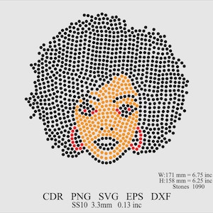 Rhinestone Afro Women Template Rhinestone Afro Girl SS10 Template Rhinestone Afro Gir Design Digital Download Svg Eps Png Dxf