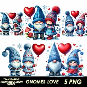 Valentines 5 PNG Gnome Paar Clipart Bundle Hohe Qualität Auflösung Digitaler Download Gnome Liebe T-Shirt Design Gnome Herz Sublimation Png