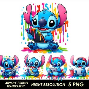 5 PNG Stitch Design Stitch Png Wysokiej Jakości Przezroczysty Cyfrowy Pobierz Stitch T-Shirt PNG Sublimacja Design Stitch Splash Urodziny Png