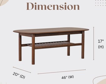 Mesa de centro moderna de mediados de siglo en madera maciza: Madera dura sostenible, acabado en nogal.