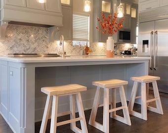Taburetes de madera maciza para mostrador - Juego de taburetes de cocina modernos con asiento de silla de montar