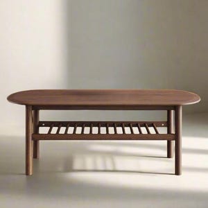 Mid-Century Modern Solid Wood Coffee Table: Sustainable Hardwood, Walnut Finish