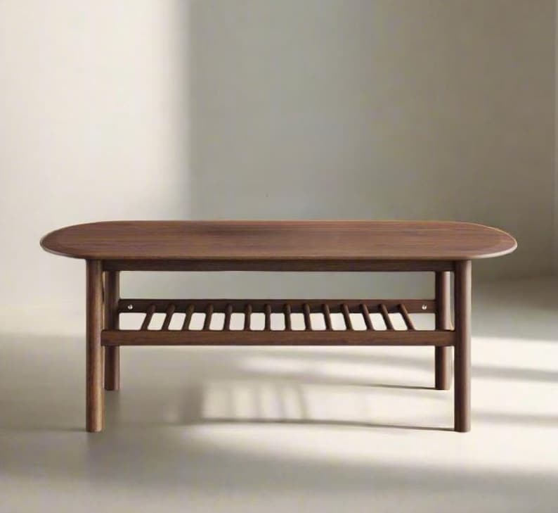solid walnut wood coffee table in a modern living room