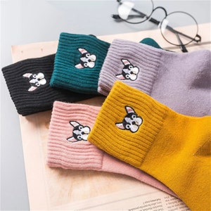 French Bulldog Women’s Socks, Gift for Her, Dog Socks, Dog Owner Gift, Cotton Embroidery, Female Fashion Casual UK